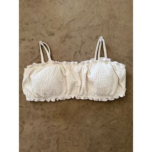 Hollister Swim Cream Smocked Ruffle Bandeau Bikini Top Small Off White